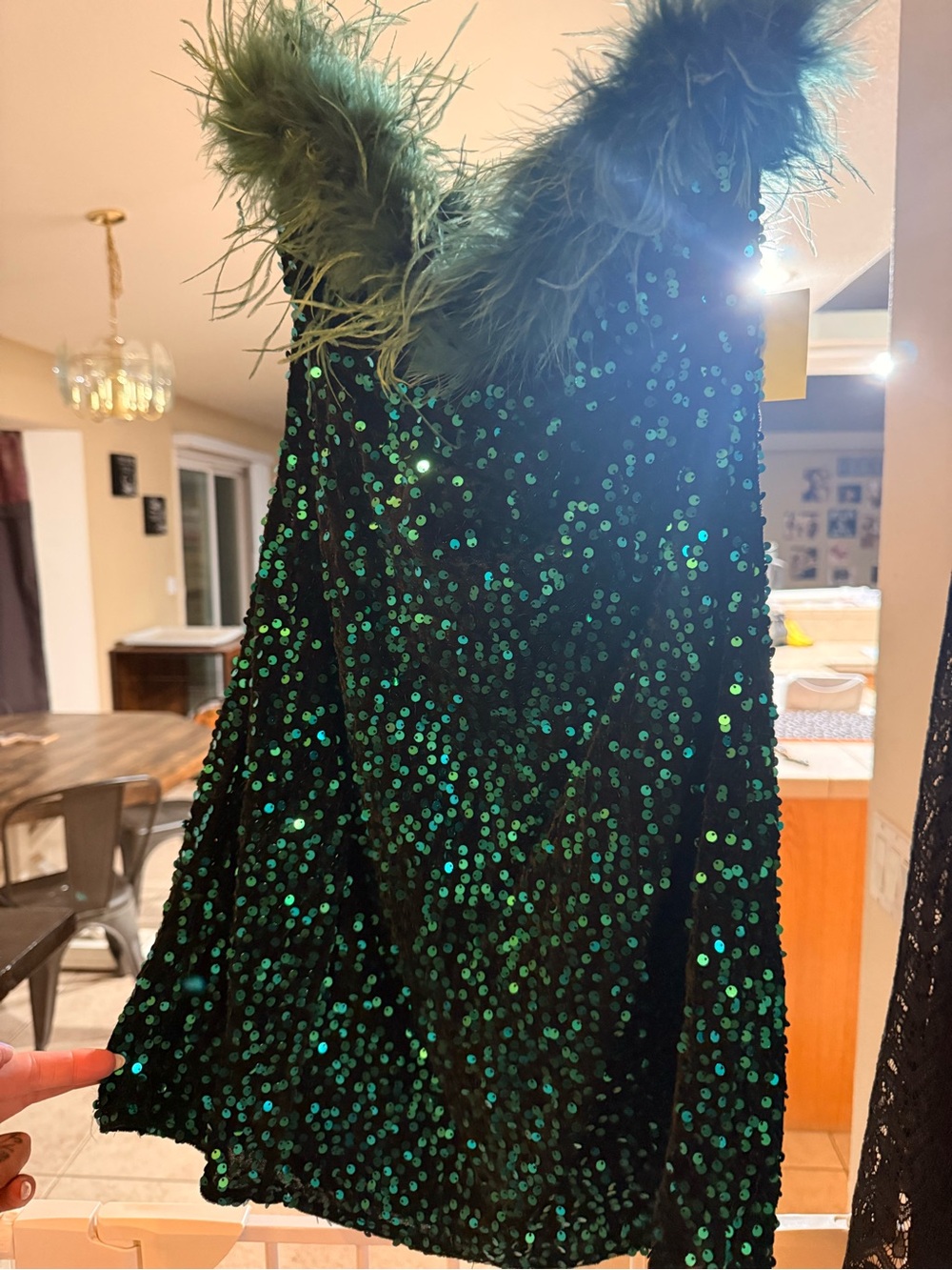 Better Be Green Sequin Party Dress with Feather Straps